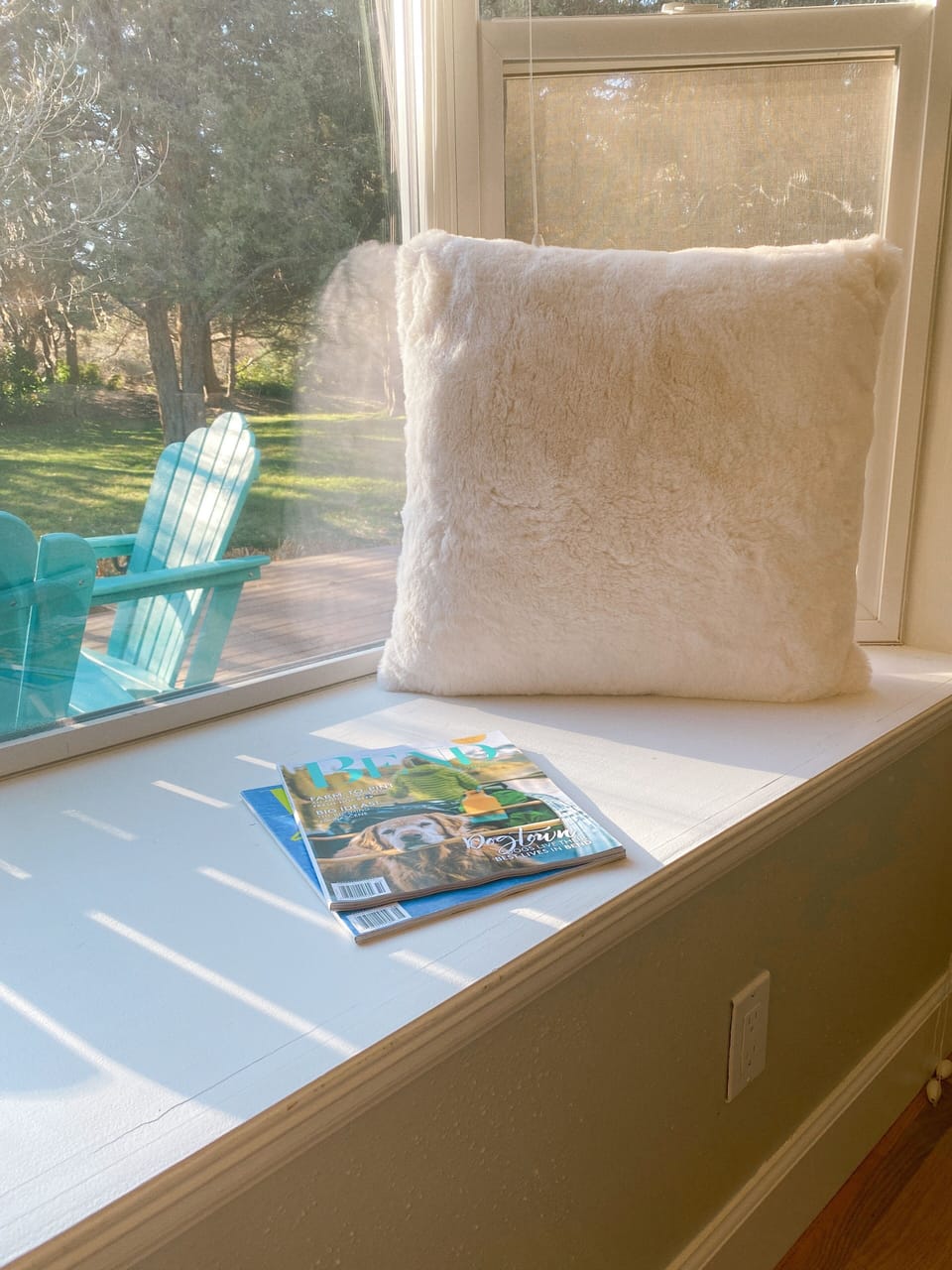 Comfy window seat for relaxing + taking in the view