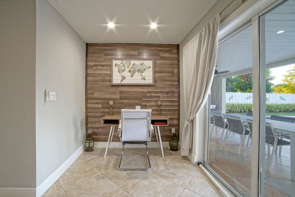 Work from home area with a desk and office chair.