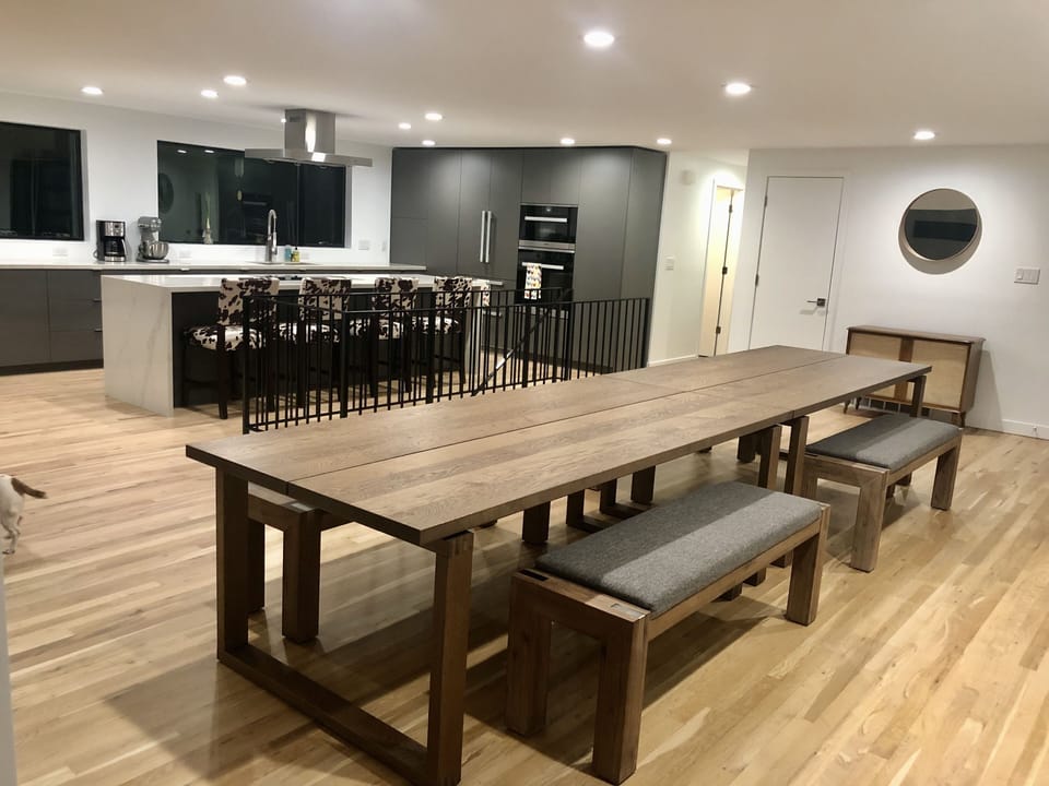 Dining room (seats 12), kitchen, waterfall kitchen island. 
