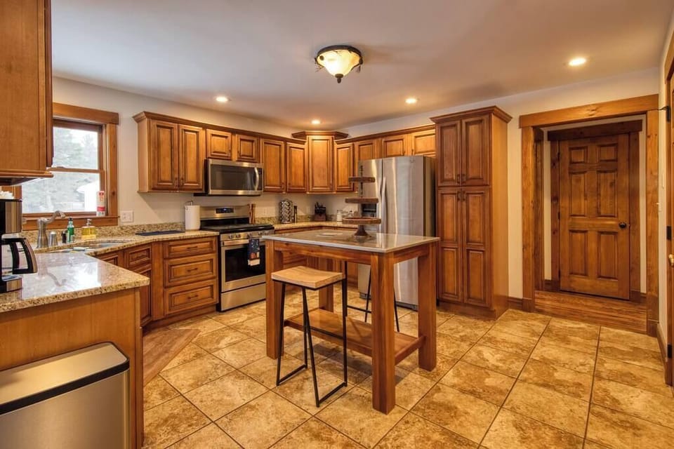Fully equipped kitchen with service for 16 guests along with pots and pans, 12 cup coffee brewer, basic cooking necessities, china for large gathering and more. 