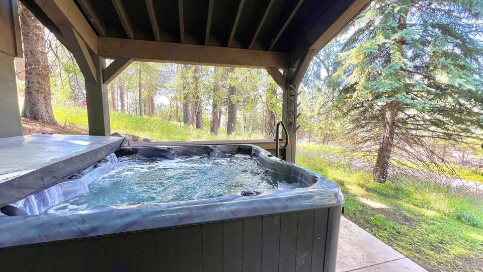 Hot tub next to bar with view of Payette Lake
