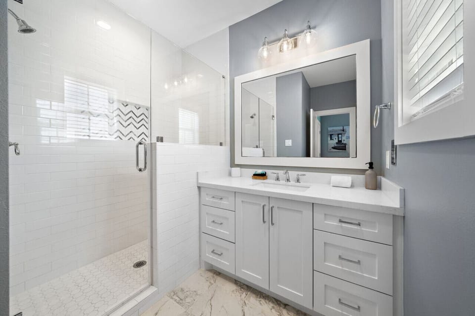 This bathroom is connected to several bedrooms