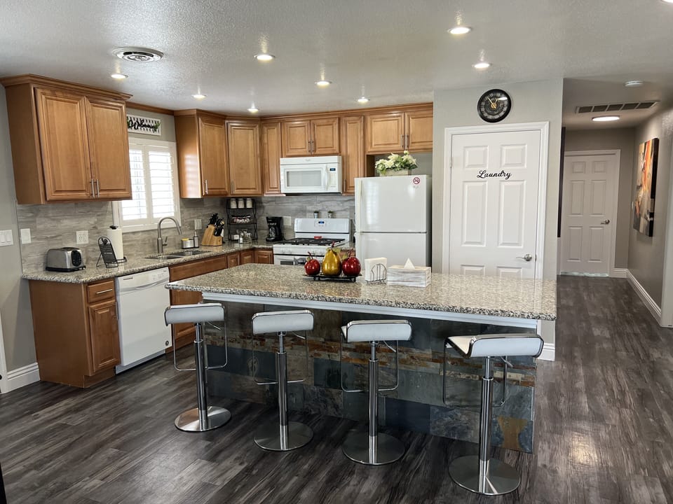 Island with stools on kitchen