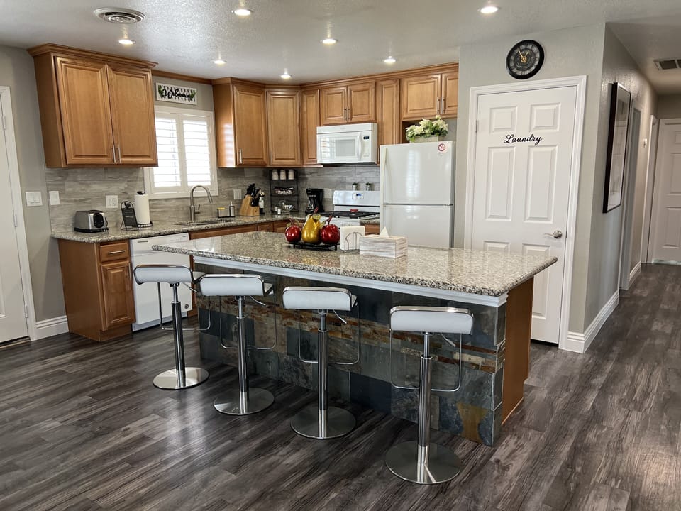 Kitchen area with island 