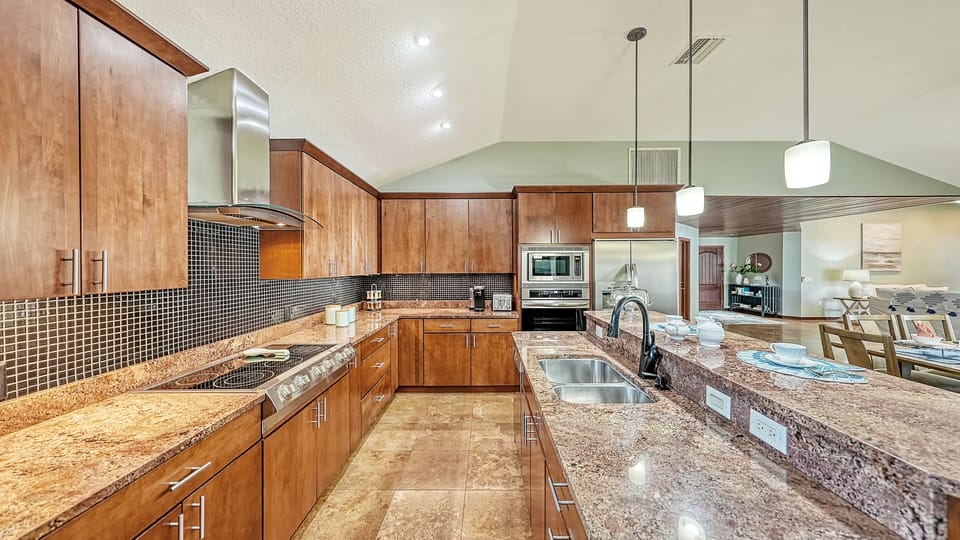 Kitchen counter space with ample work space.
