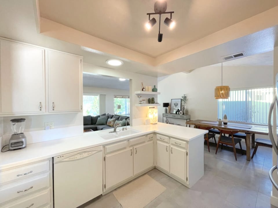 Open floor plan kitchen and dining.