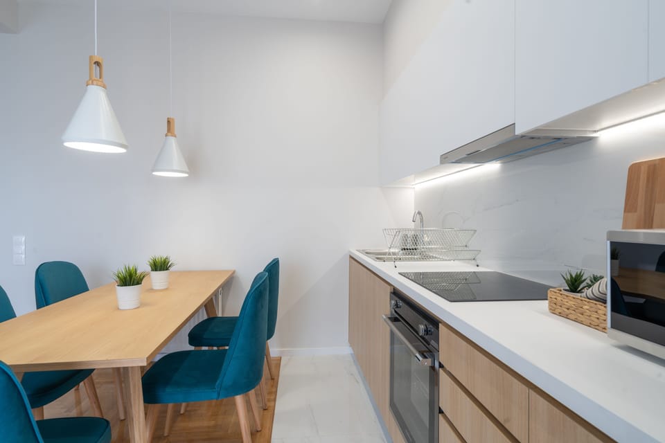 Deluxe Apartment | Private kitchen | Fridge, microwave, oven, stovetop