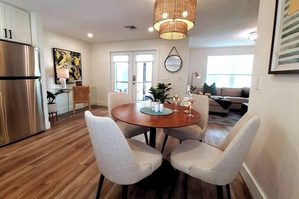 Gather at the dining table for a meal or a game of cards. 