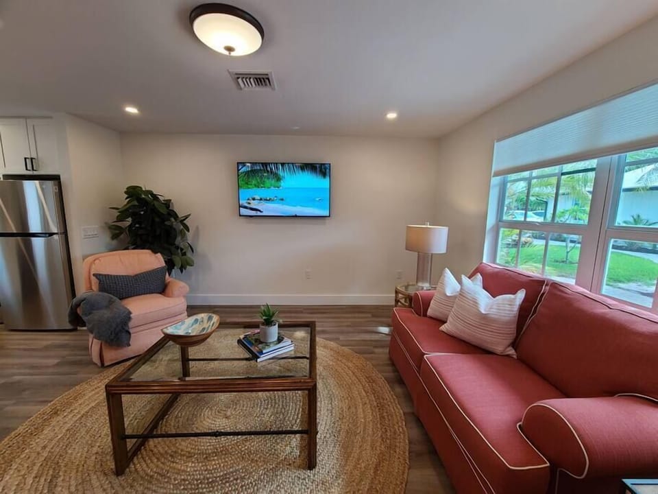 Living room with courtyard view