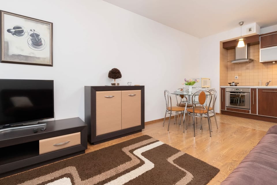 A bright and open living space with modern furniture and a stylish rug for added comfort.
