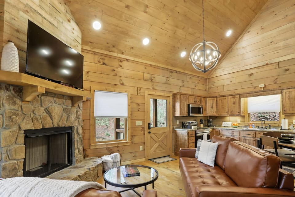 Den and view of kitchen