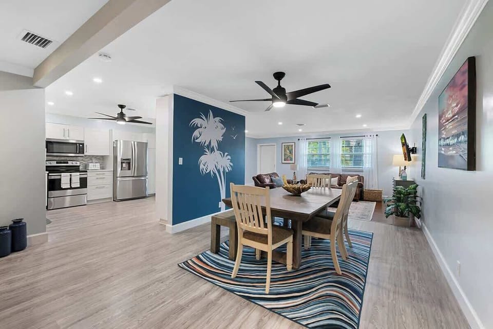 open layout dining room with relaxing beach vibes