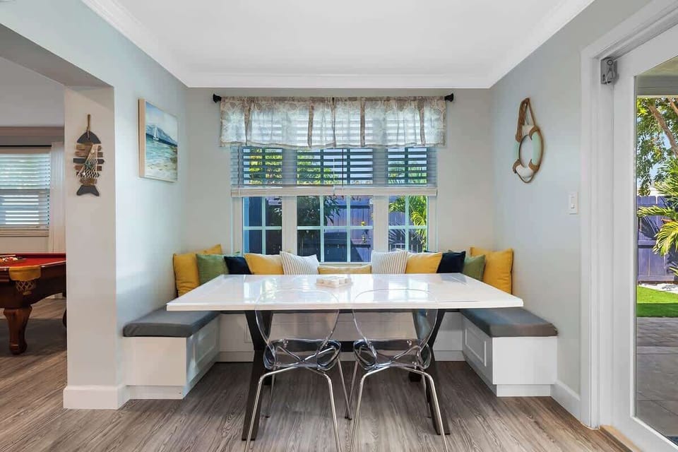 breakfast nook with built in bench - also serves as an awesome game table - tons of board games here!