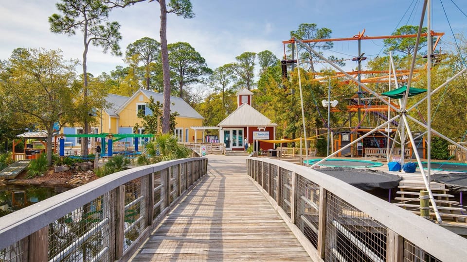 Get adventurous navigating the ropes course or bounce around on one of two trampolines