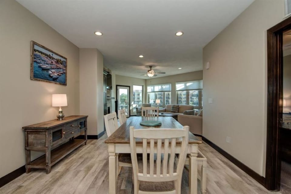 Comfortable dining area but also a good work space. 
