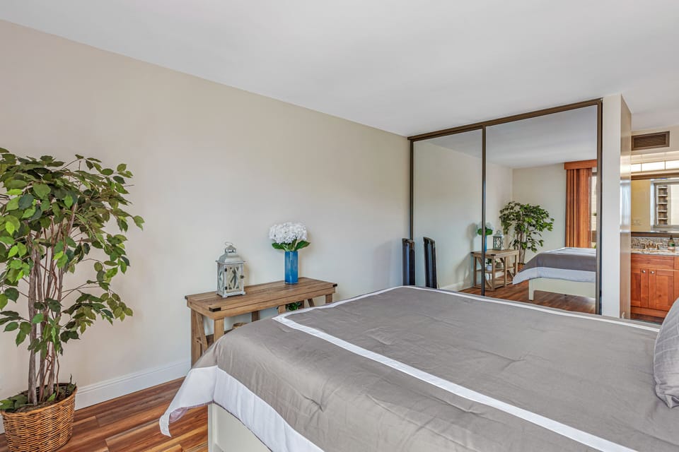 Cozy primary room with bathroom.