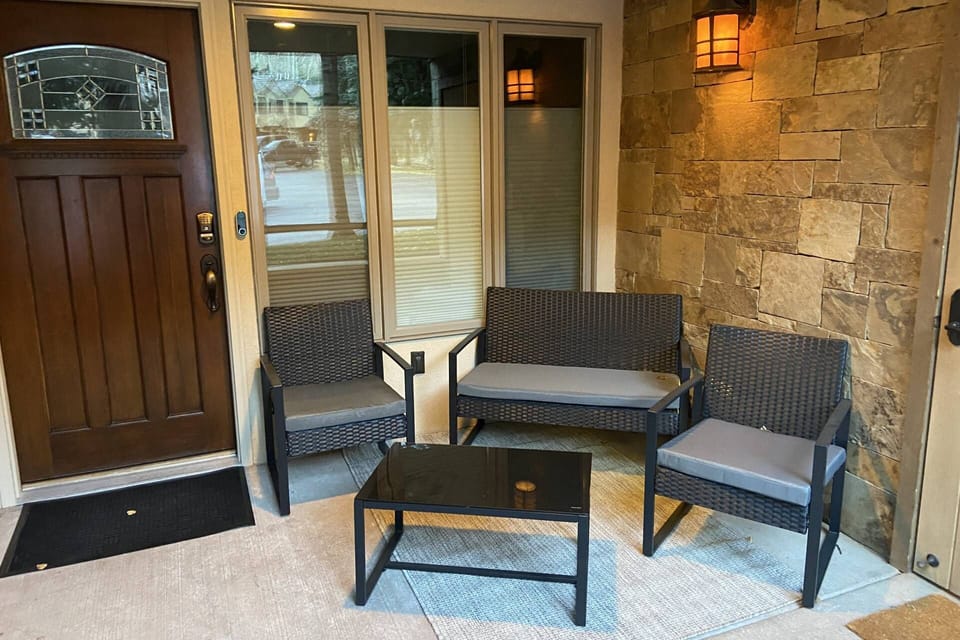 The front patio is a welcoming space to enjoy coffee in the morning or an apres anything in the afternoon!