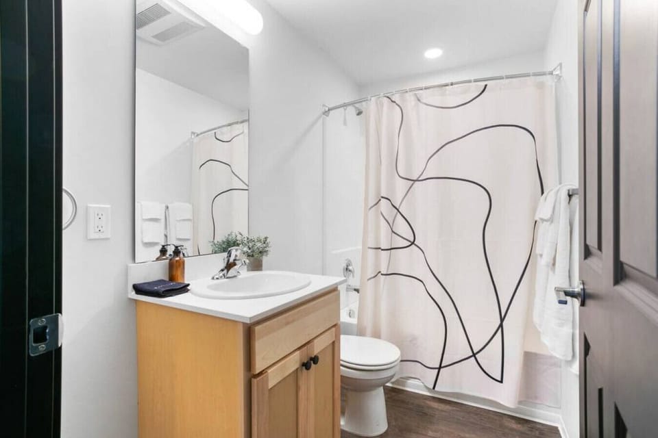 Spacious full-bathroom and shower.