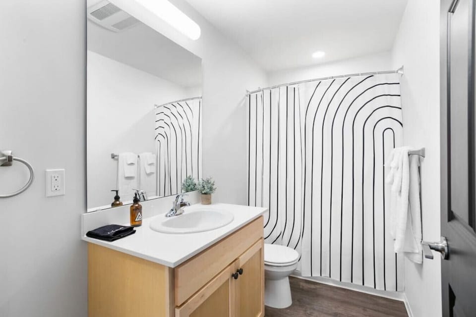 Spacious full-bathroom and shower.