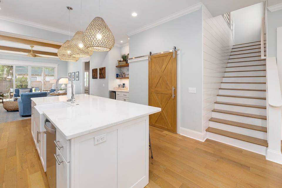 Well-lit and striking decor in the Kitchen at Atlantic Cottage