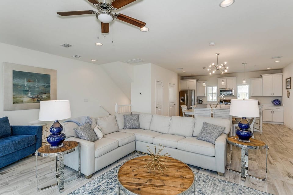 Large sectional sofa provides a relaxing area after a day at the beach