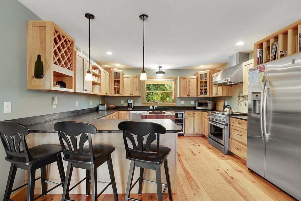 Kitchen area with seating for 3