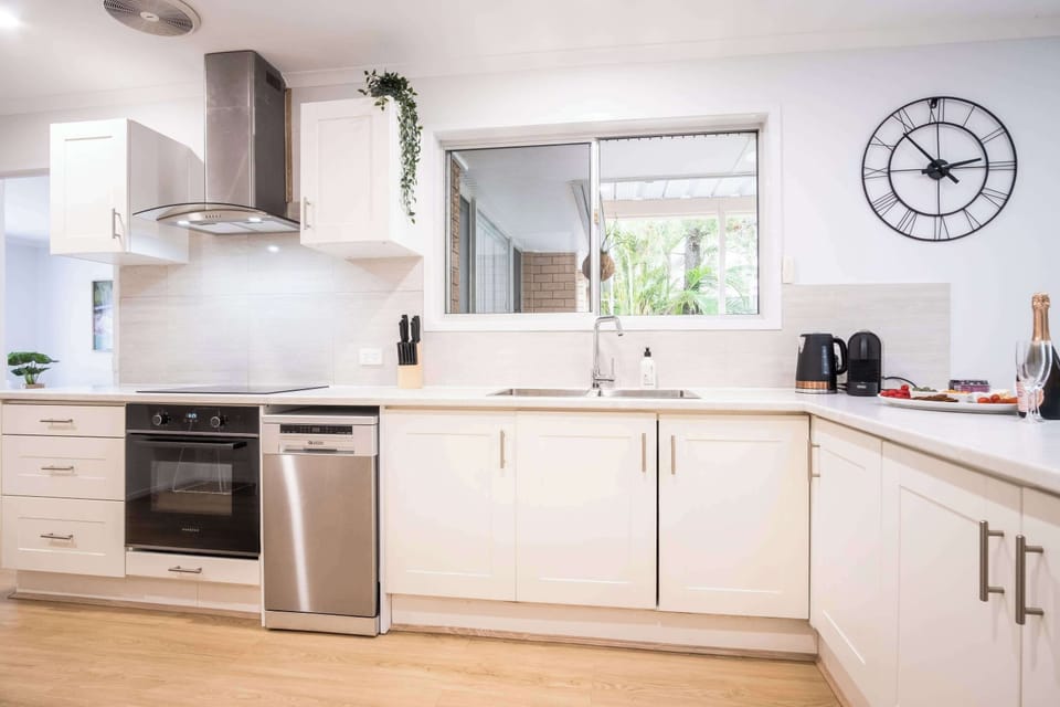 Modern kitchen and appliances.