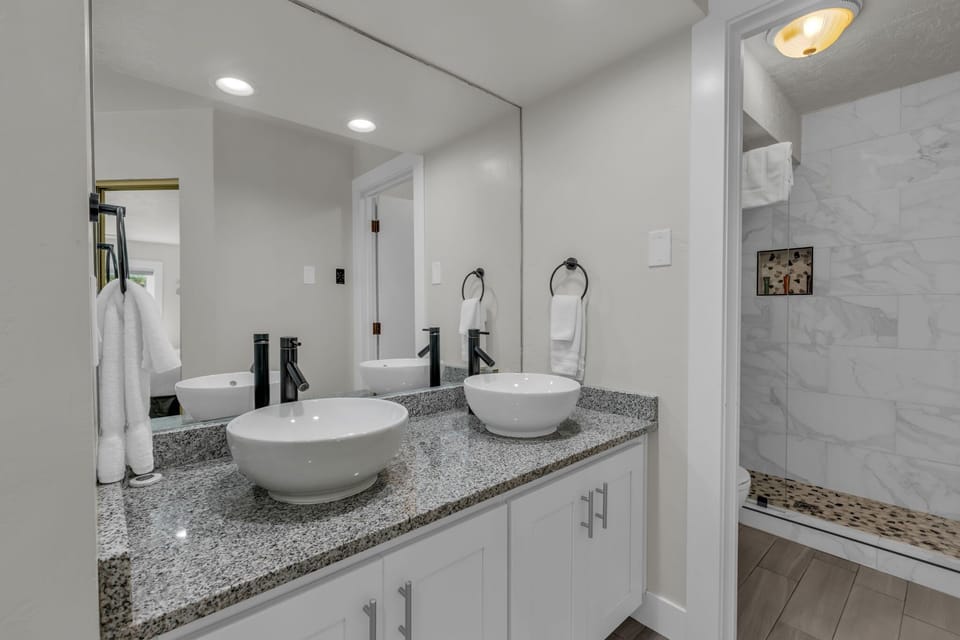 Bathroom 2: Ensuite to bedroom 2, double vanity, walk-in shower