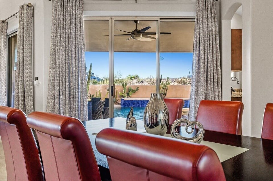 Dining table with pool view