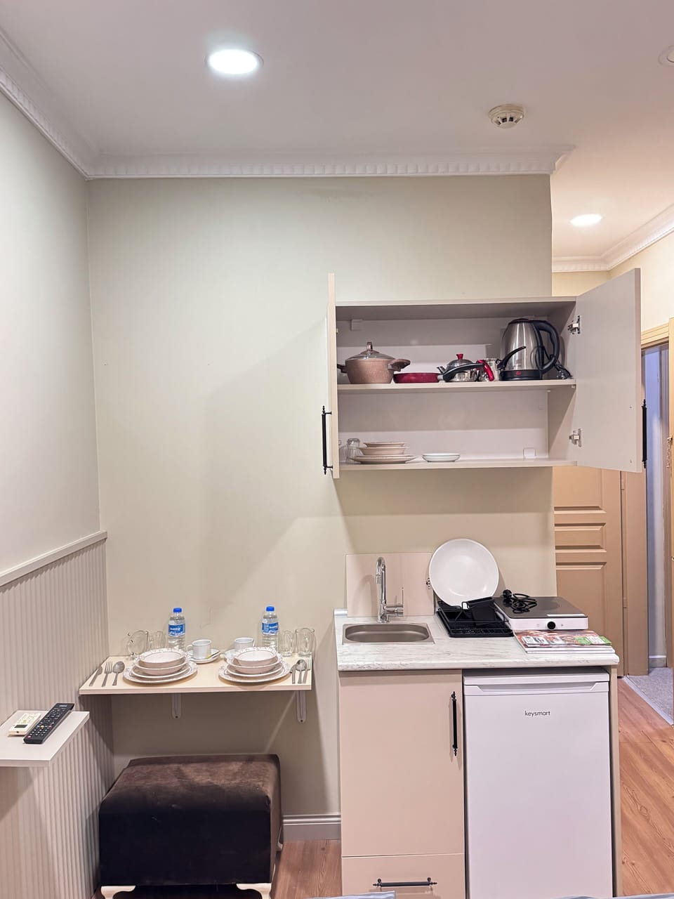 Fridge, rice cooker, griddle, cookware/dishes/utensils