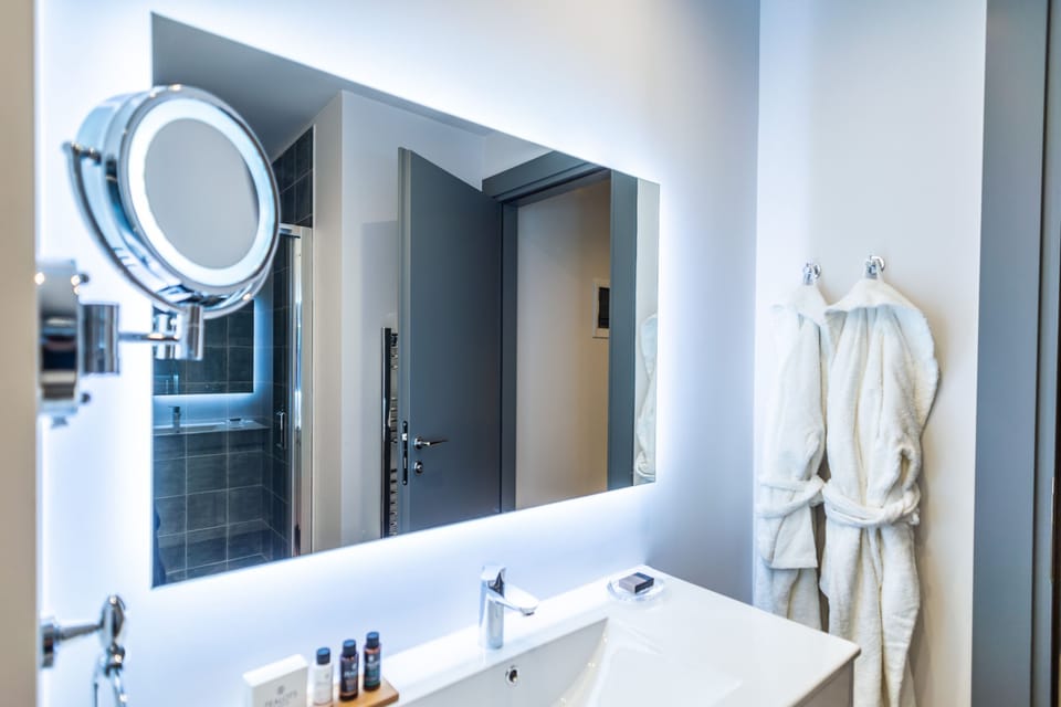 Shower, slippers, towels