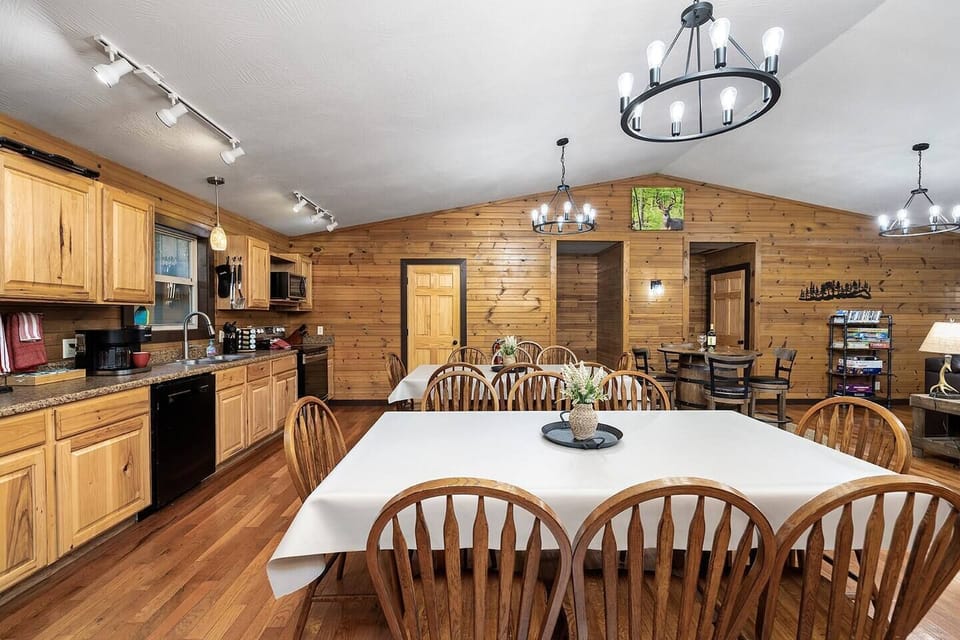 Eating space for 16 at the two tables. 