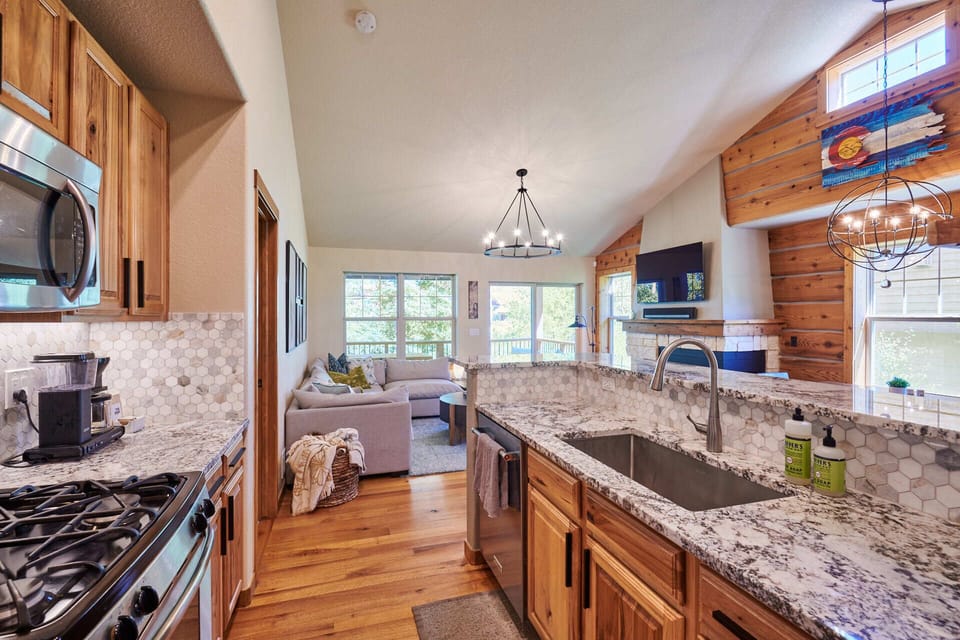 Great room with kitchen, dining and living area