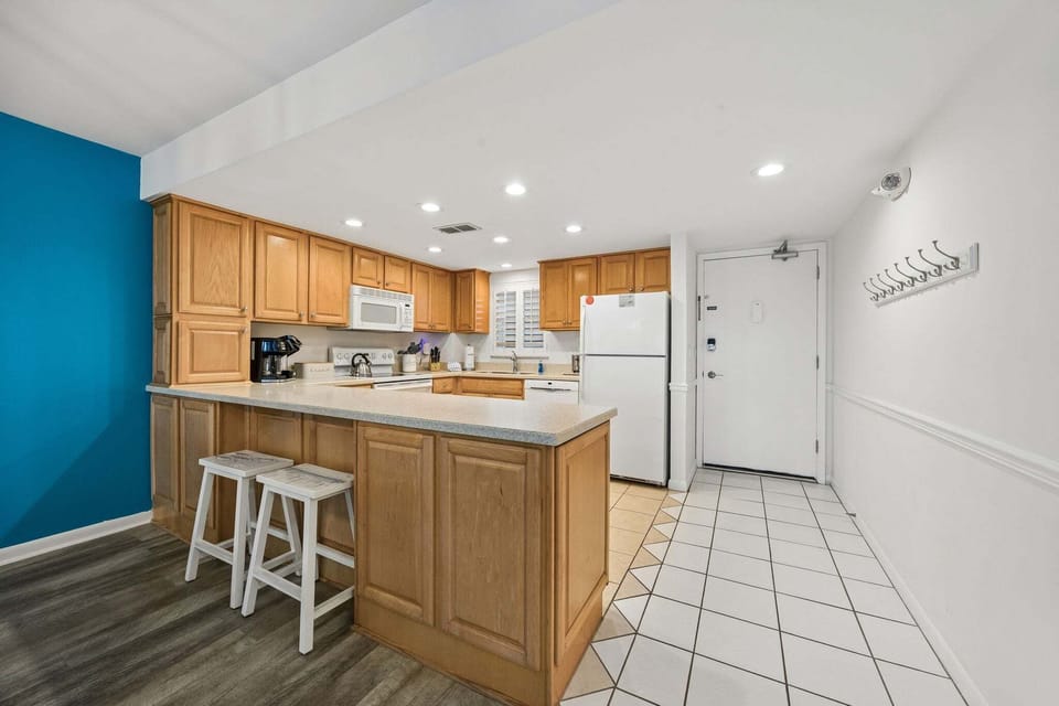 Barstools at counter for quick meals