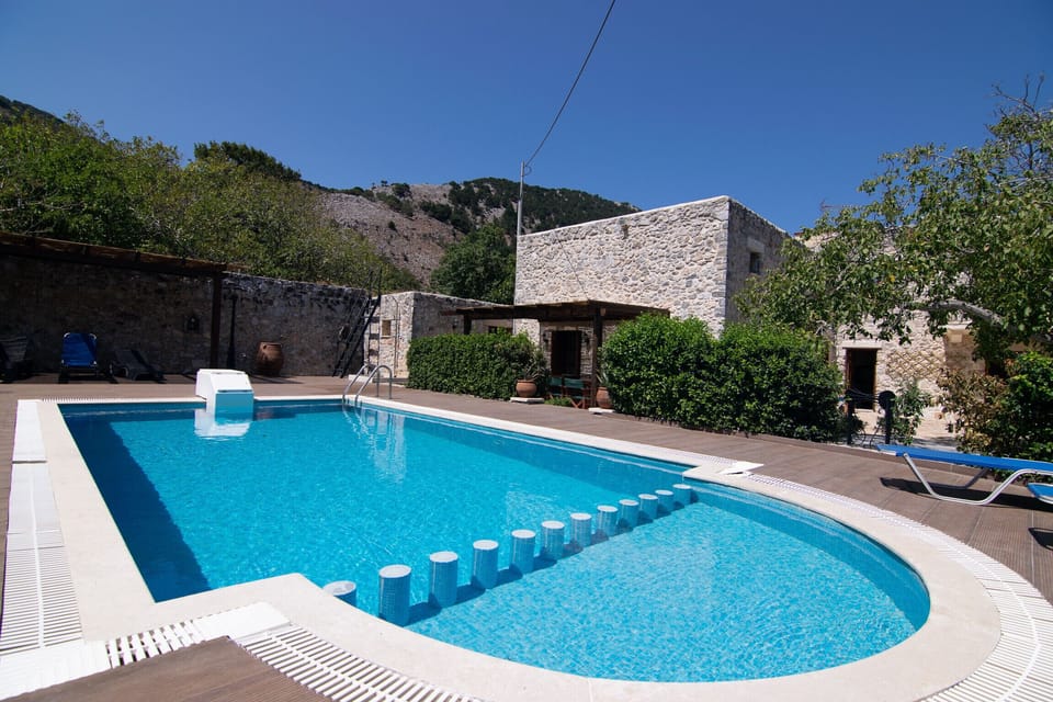 Swimming pool area of Rural villa for 10 guests,Private pool,Near tavern,supermarket & Sfakia,Chania,Crete,Greece