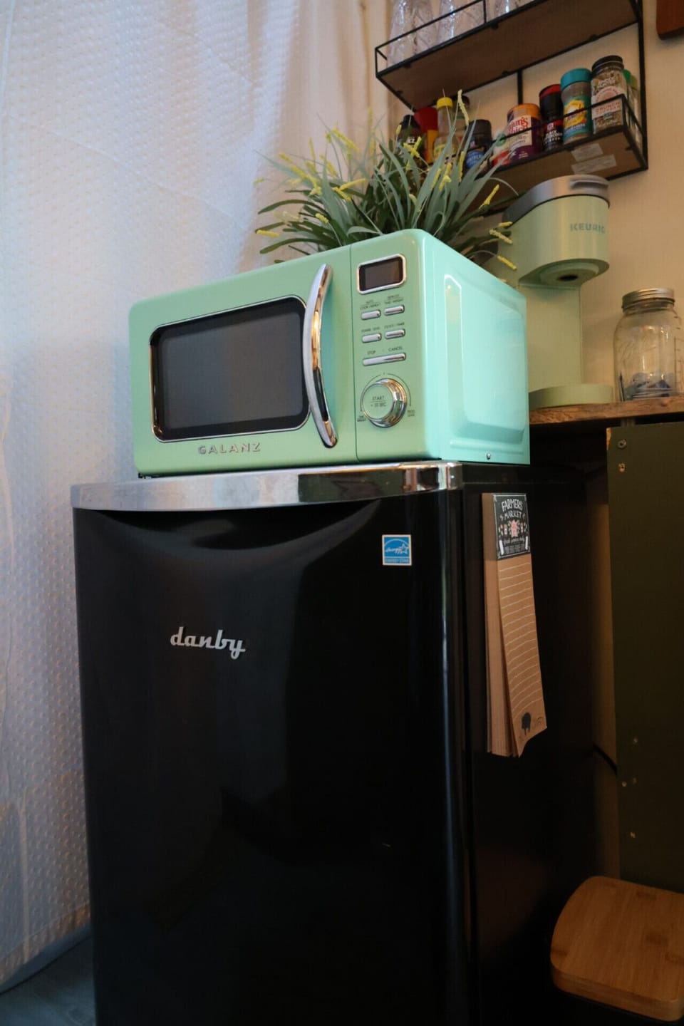 Functional and fun — a vintage fridge that adds character to your stay.