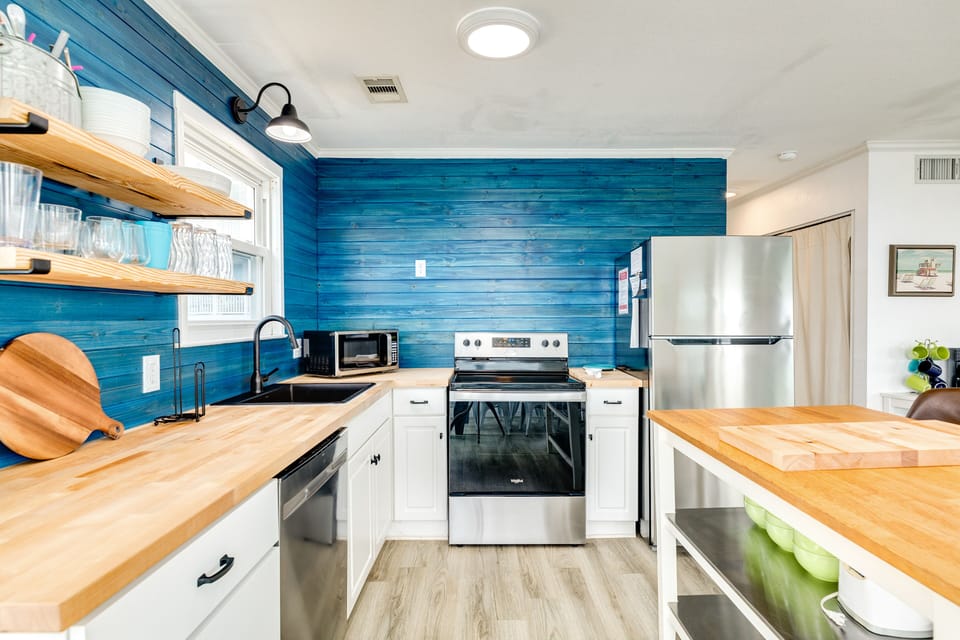 Fully equipped kitchen with stainless steel appliances