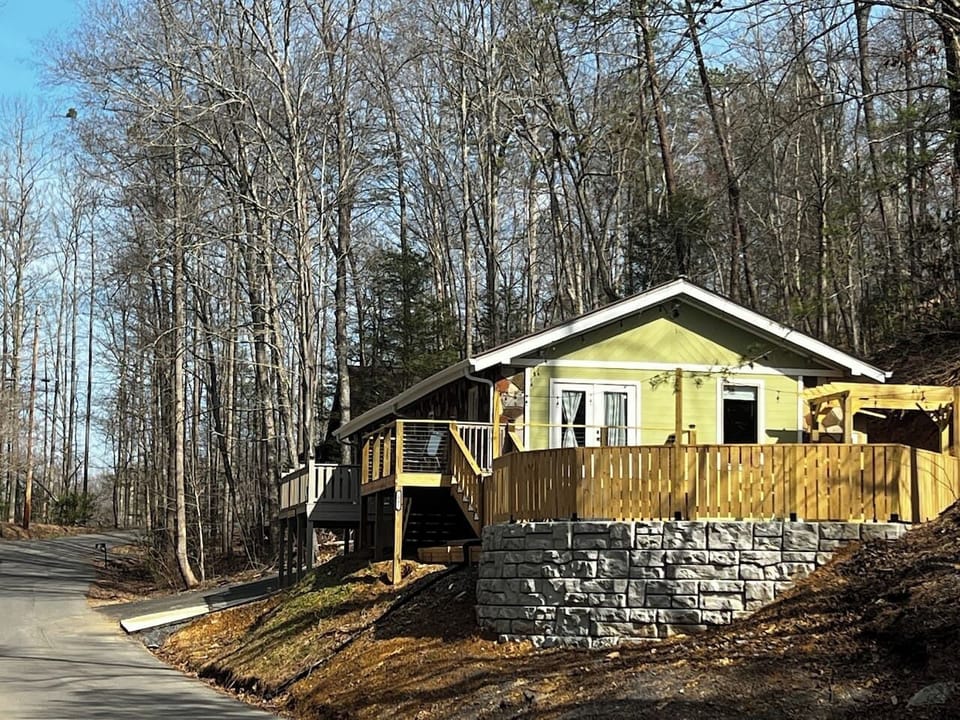 Feel the excitement build as you get your first glimpse of the cottage from the entrance driveway. “Feel the excitement as you approach our Gatlinburg cottage, set amidst scenic surroundings.”