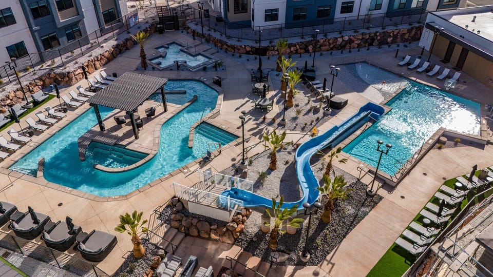 Our newest water feature with splash pad, lazy river, waterslide, and jetted hot pool will provide hours of family entertainment.
