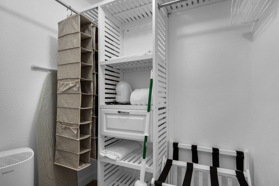 Closet space is well organized