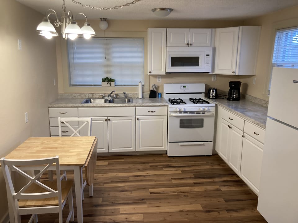 Large kitchen has all the essentials for cooking.  