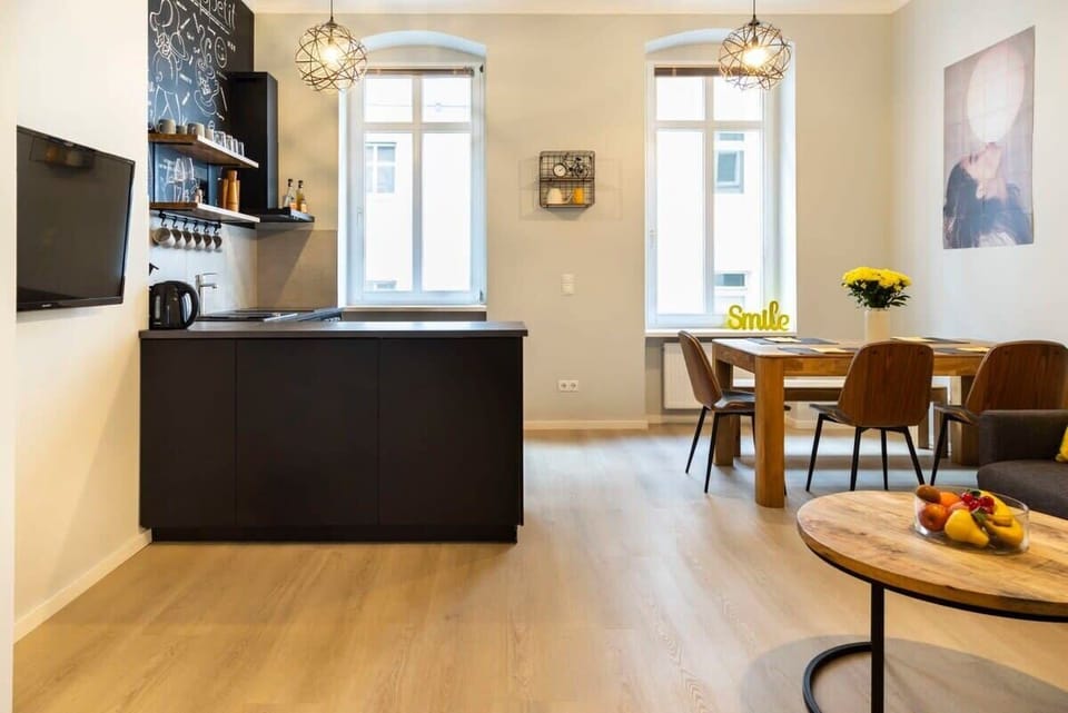 with open kitchen and dining space