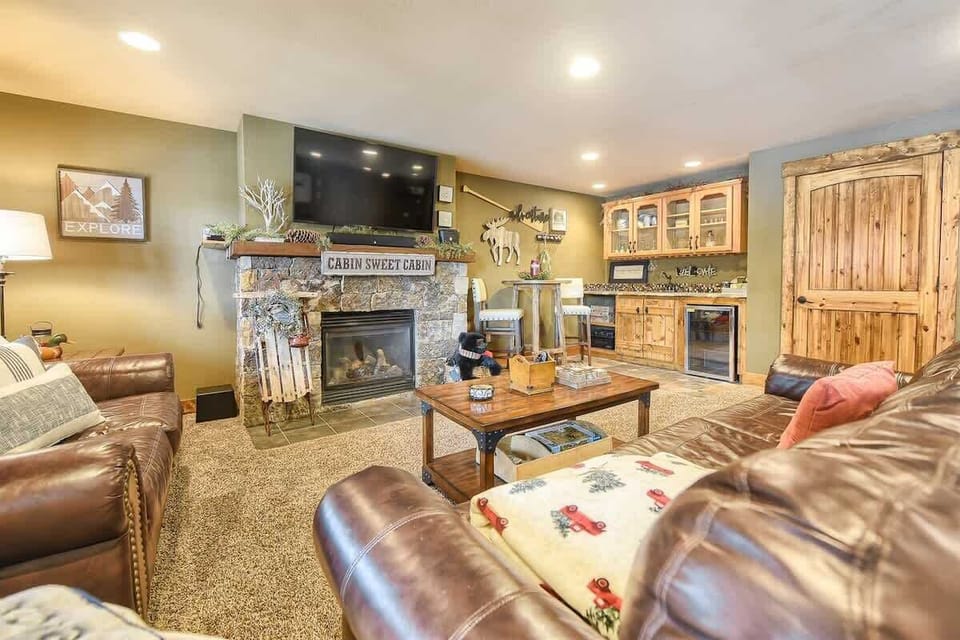 Lower level living room with gas fireplace