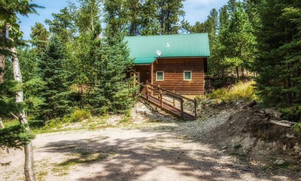 Front view of the log cabin