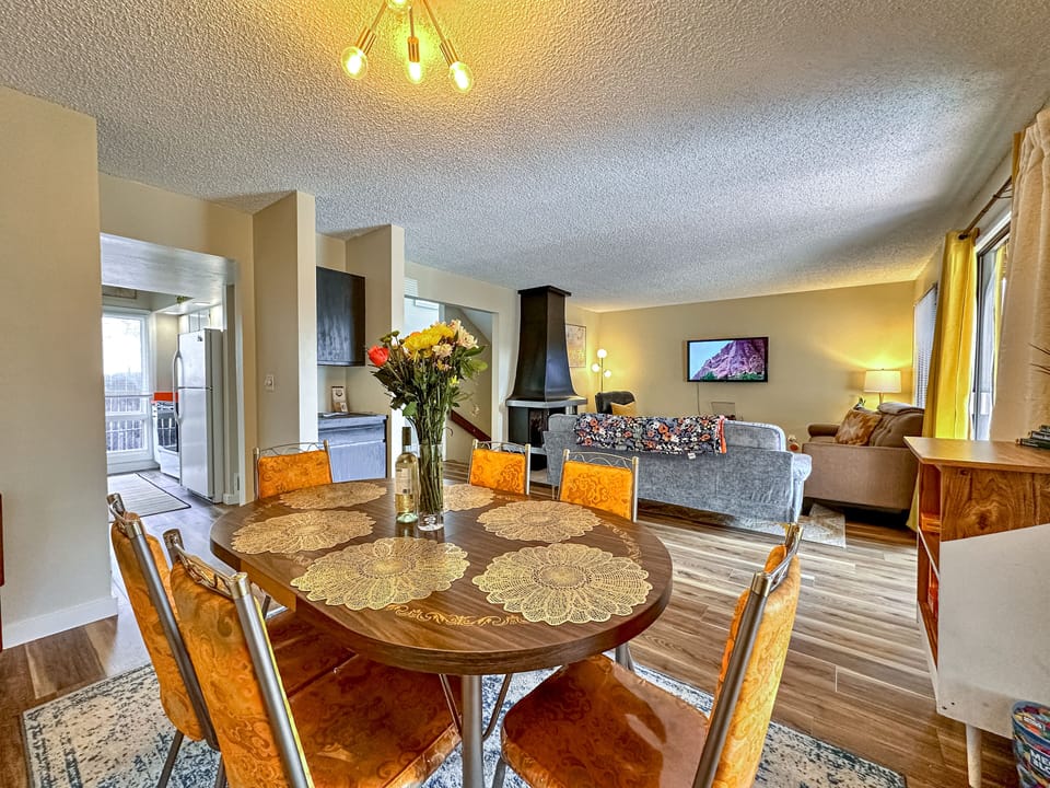 Six person dining table, with a selection of games available to play!