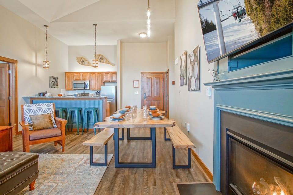Here, you can see the main entry dining room table and the kitchen.