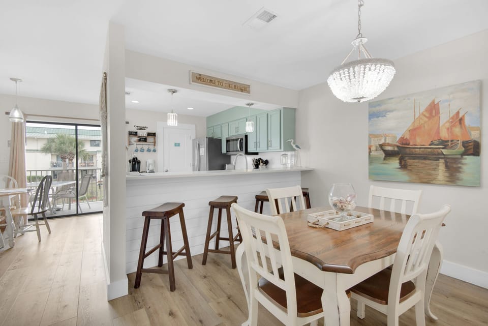 Dining table plus eat-in bar seating