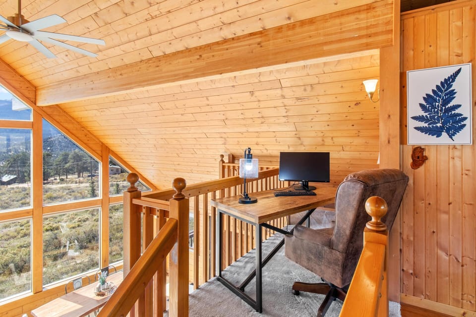 Cozy loft workspace with stunning mountain views and natural light