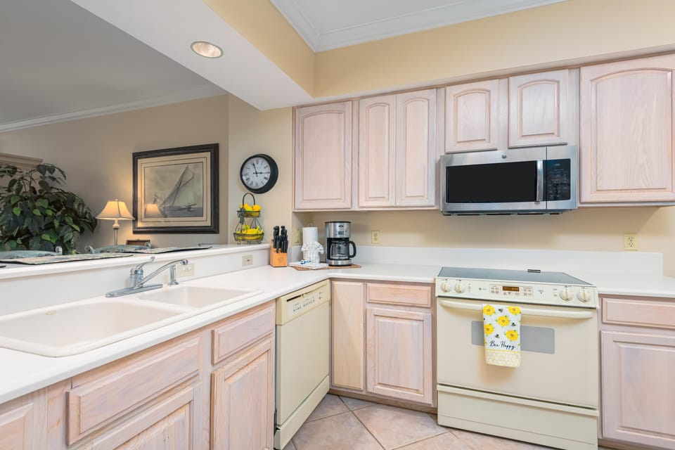 Full size appliances and stocked with the basics!