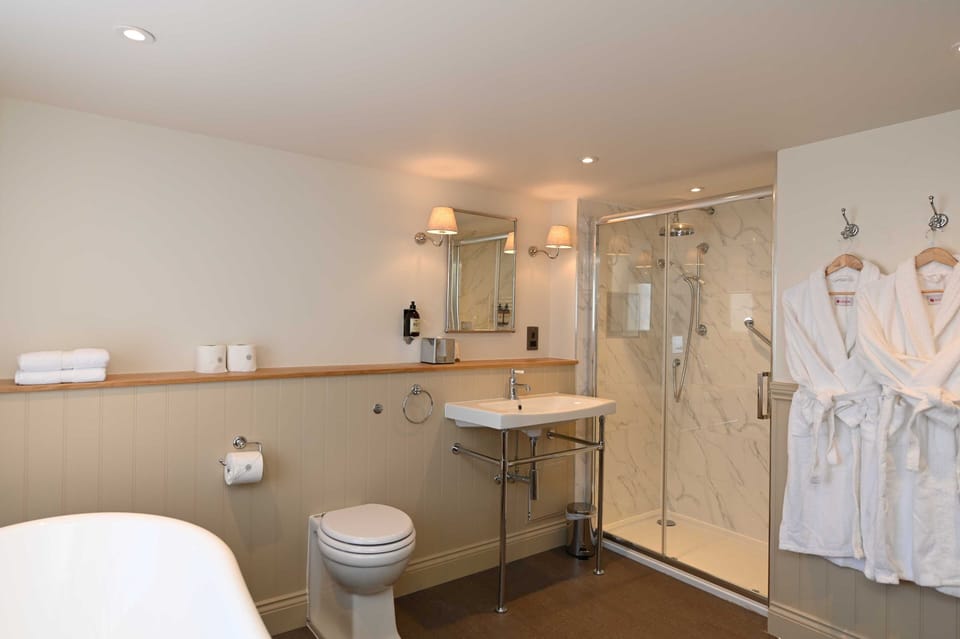 Deluxe Suite Room | Bathroom | Hair dryer, towels, soap, shampoo